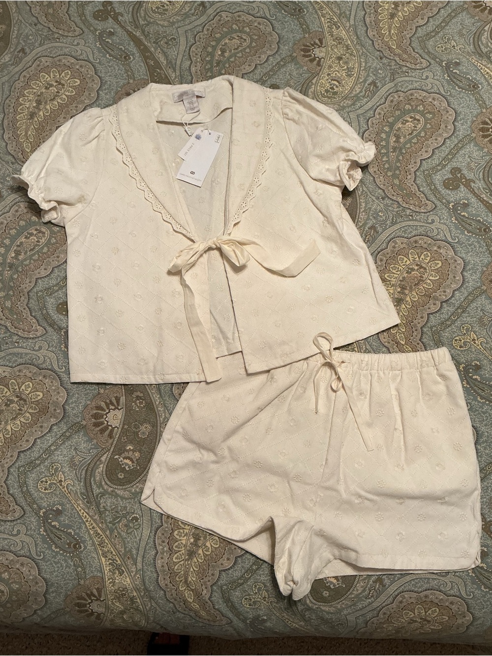 Caroline Constas XS Eyelet Denim Set Matching Shorts & Tie Front Top NWT - Picture 5 of 15